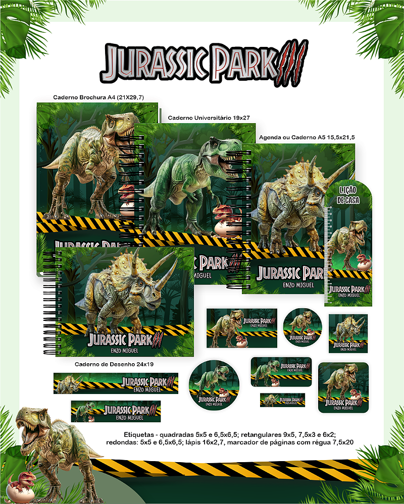 KIT ESCOLAR: Dinossauro: Agenda, 3 Cadernos Grande + Etiqueta
