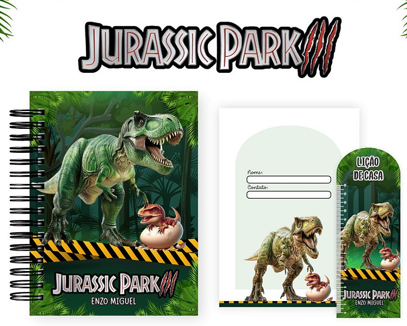 KIT ESCOLAR: Dinossauro: Agenda, 3 Cadernos Grande + Etiqueta