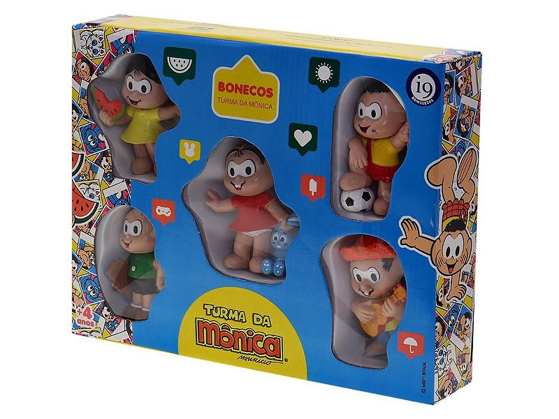 Kit Bonecos Turma da Mônica - Mônica Cebolinha Chico Bento Magali Cascão I9 Brinquedos