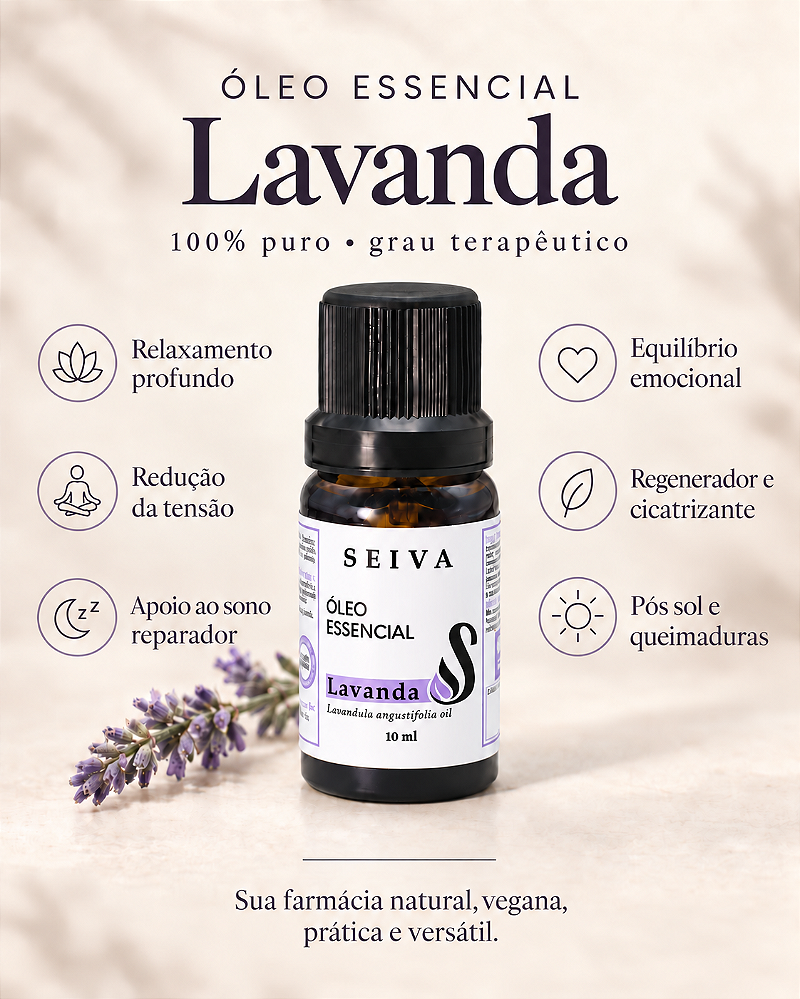Combo Óleos Essenciais + Grátis Bolsinha de Crochê - OE Lavanda, Hortelã Pimenta, Alecrim, Capim Limão, Tea Tree e Eucalípto