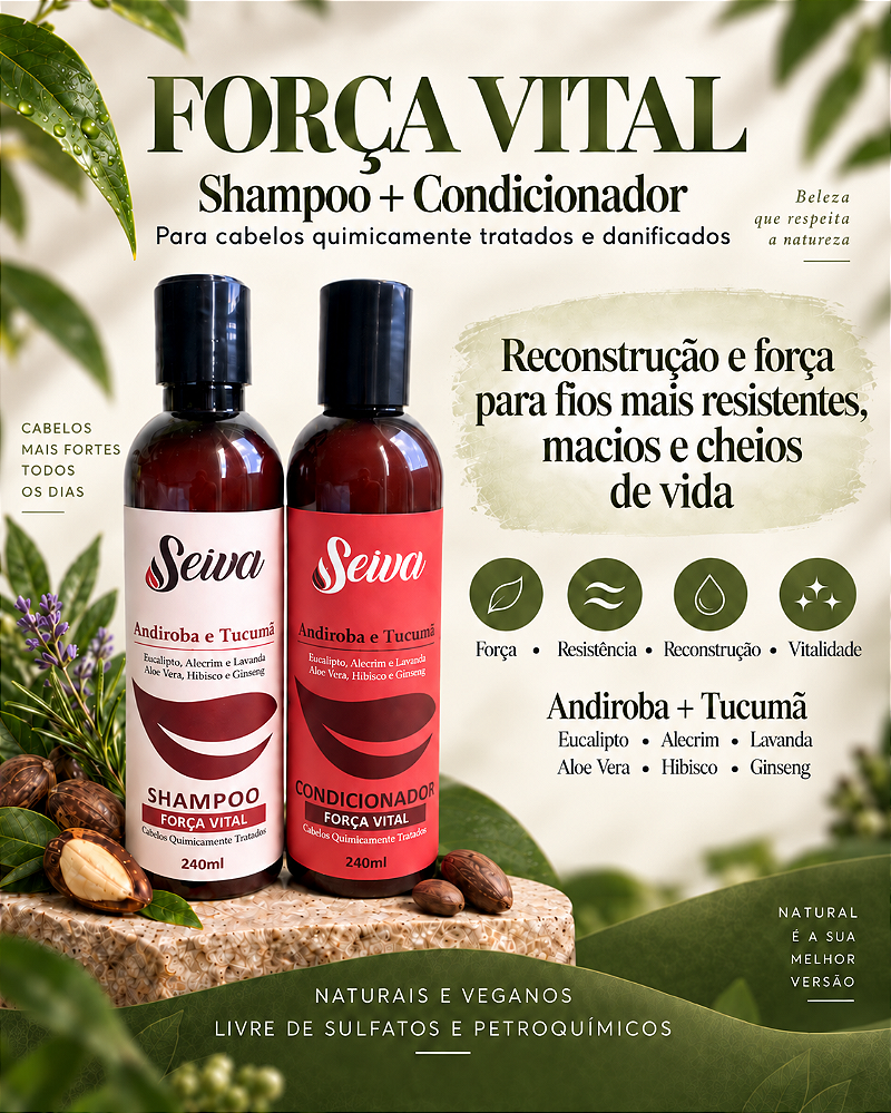 Kit Capilar Força Vital - Cabelos Quimicamente Tratados 240ml cada