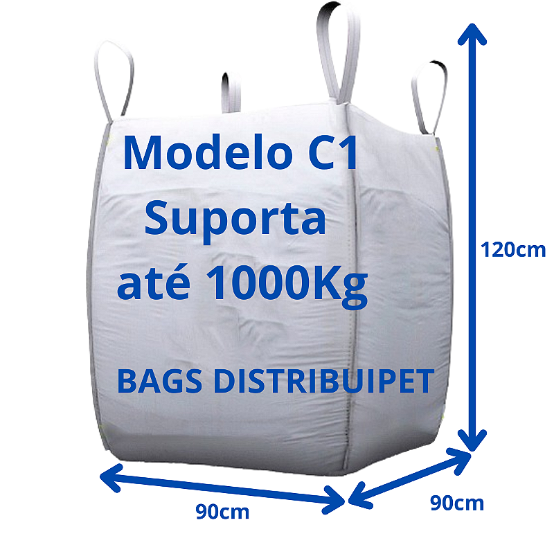 3 Saco Big Bag Reciclagem Usinas Fazendas Entulhos Modelo C1 Rafia Gramatura 160 Fator 5x1 Medidas 120x90x90 P/ 1000Kg