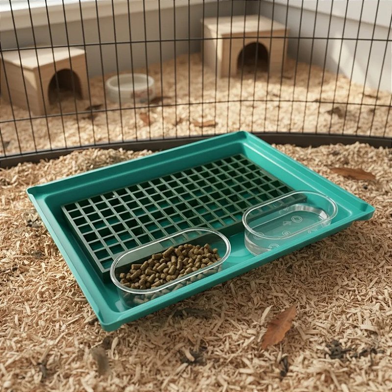 Bandeja Com Grade Banheiro Sanitário Para Porquinho da India Saniplus Junior Cor Verde Com 2 Banheira Oval
