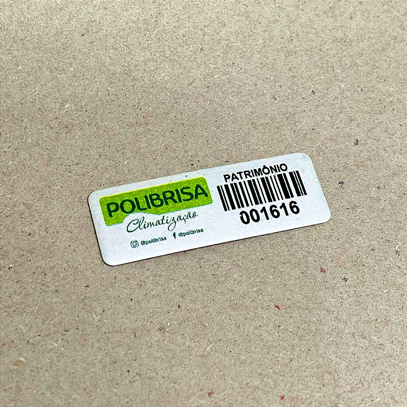 300 Plaquinhas Patrimoniais de Alumínio Personalizadas – 4,5x1,5 cm com Adesivo Dupla Face