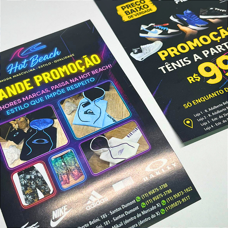 1000 folhetos em papel couchê 115g no tamanho 10x15cm para divulgação da sua marca e comercio