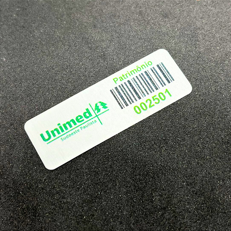 1000 Plaquinhas Patrimoniais de Alumínio Personalizadas – 4,5x1,5 cm com Adesivo Dupla Face