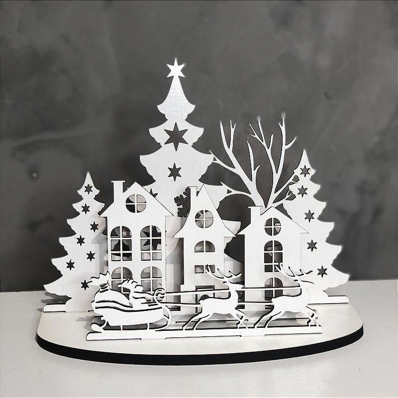 Enfeite Natalino Vilarejo em MDF Laminado (20x16cm) Casa Natalina