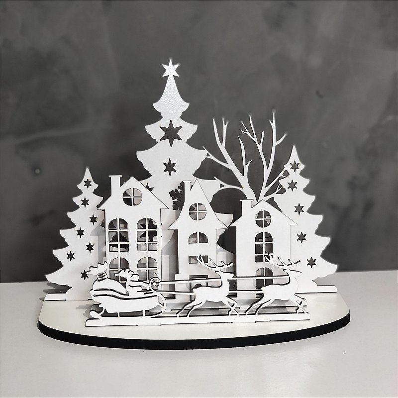Enfeite Natalino Vilarejo em MDF Laminado (20x16cm) Casa Natalina