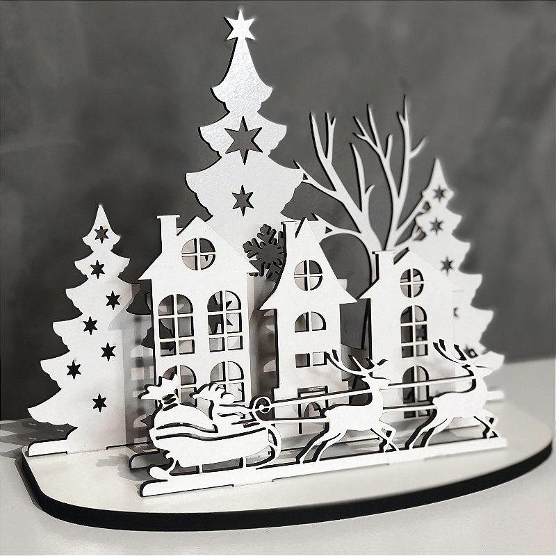 Enfeite Natalino Vilarejo em MDF Laminado (20x16cm) Casa Natalina