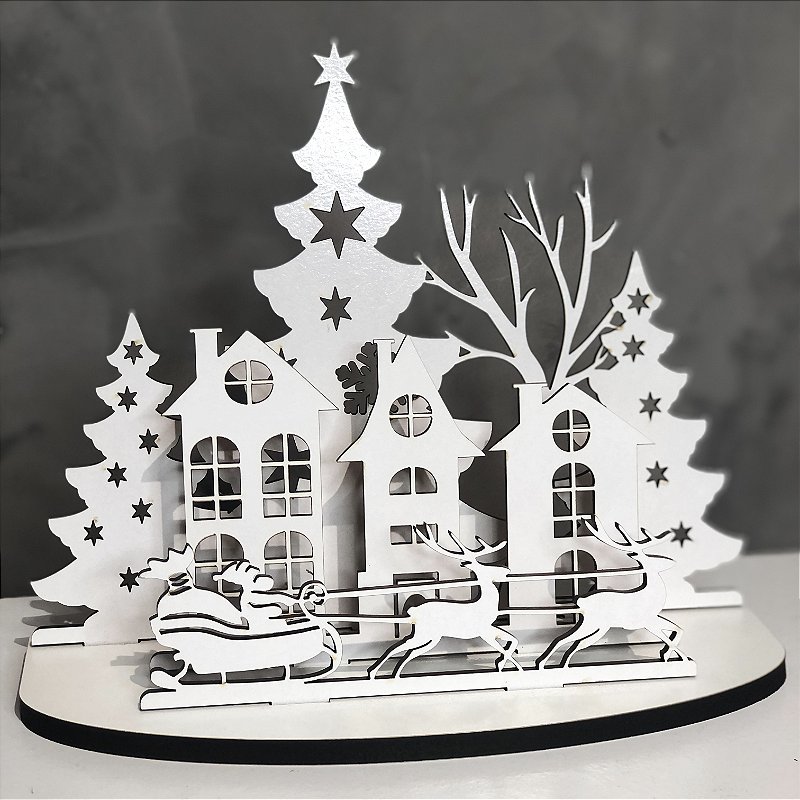 Enfeite Natalino Vilarejo em MDF Laminado (20x16cm) Casa Natalina