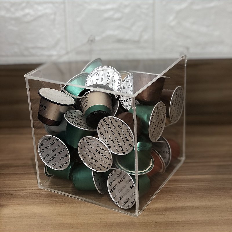 Porta Cápsulas Cubo em Acrílico Cristal (11x11x11cm)