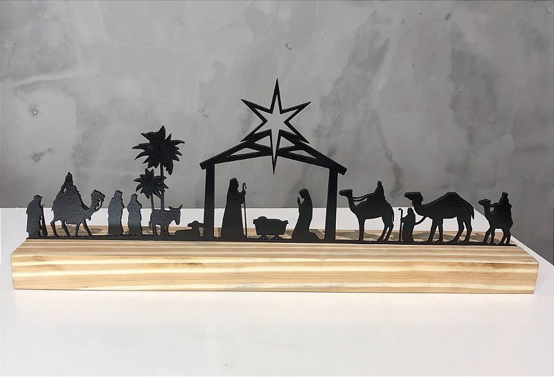 Presépio Nascimento de Jesus em MDF Colorido com Base de Pinus