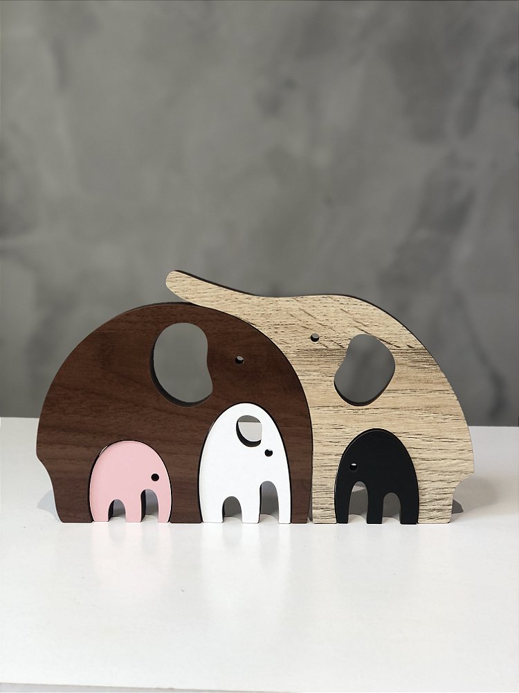 Enfeite de Elefantes em MDF Laminado para Sala e Casa