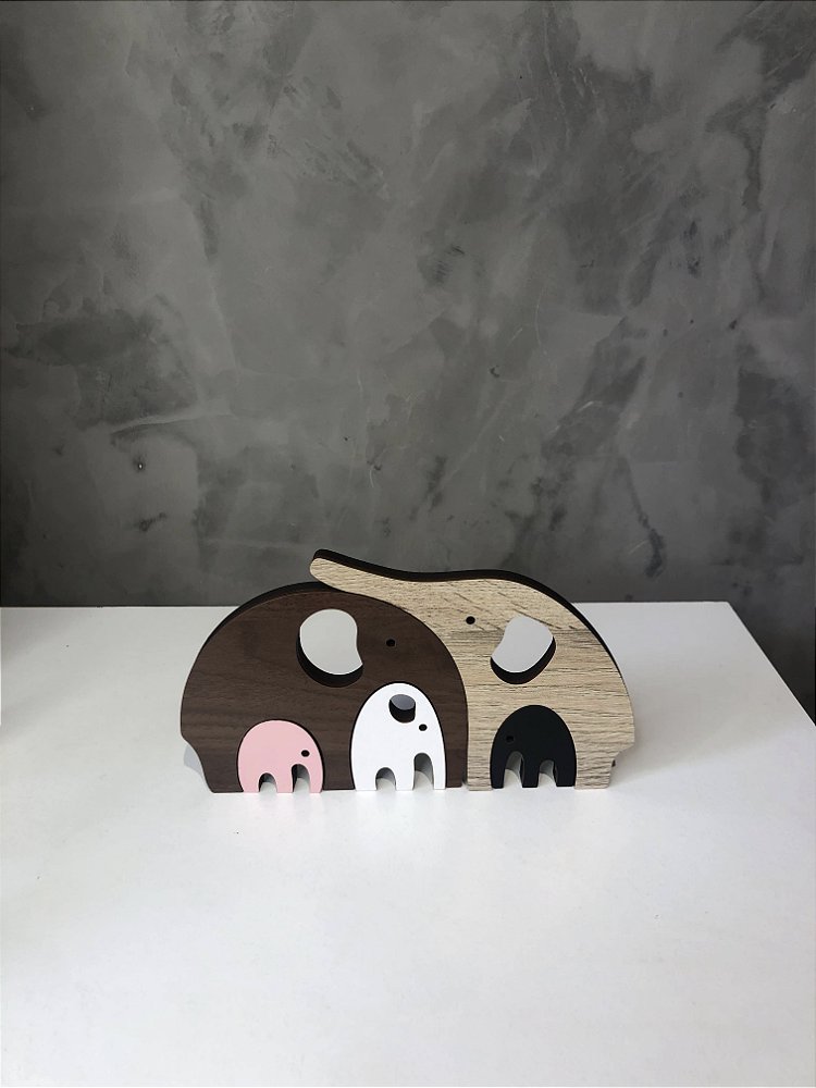 Enfeite de Elefantes em MDF Laminado para Sala e Casa