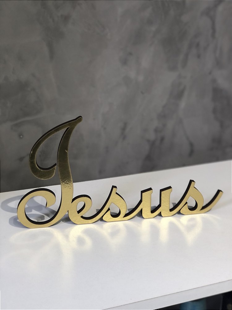 Palavra Jesus em MDF Espelhado 9mm (30x15cm) Decoração Cristã
