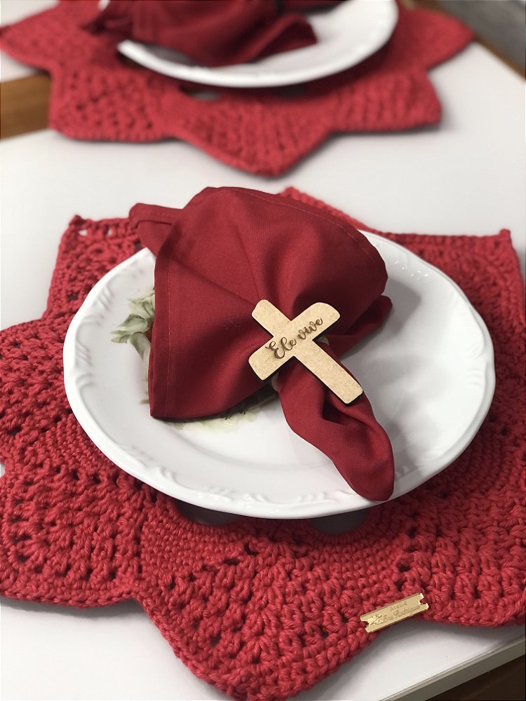 Kit 4 Porta Guardanapos Cruz Ele Vive para Mesa Posta Cristã