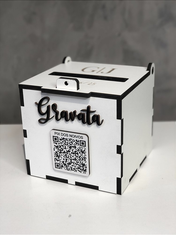 Caixa Cofre para Casamento em MDF com PIX para Gravata, Sapatinho e Lua de Mel