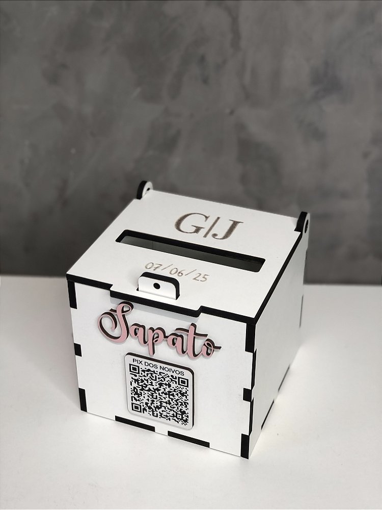 Caixa Cofre para Casamento em MDF com PIX para Gravata, Sapatinho e Lua de Mel
