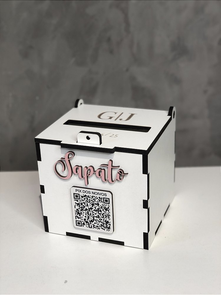Caixa Cofre para Casamento em MDF com PIX para Gravata, Sapatinho e Lua de Mel