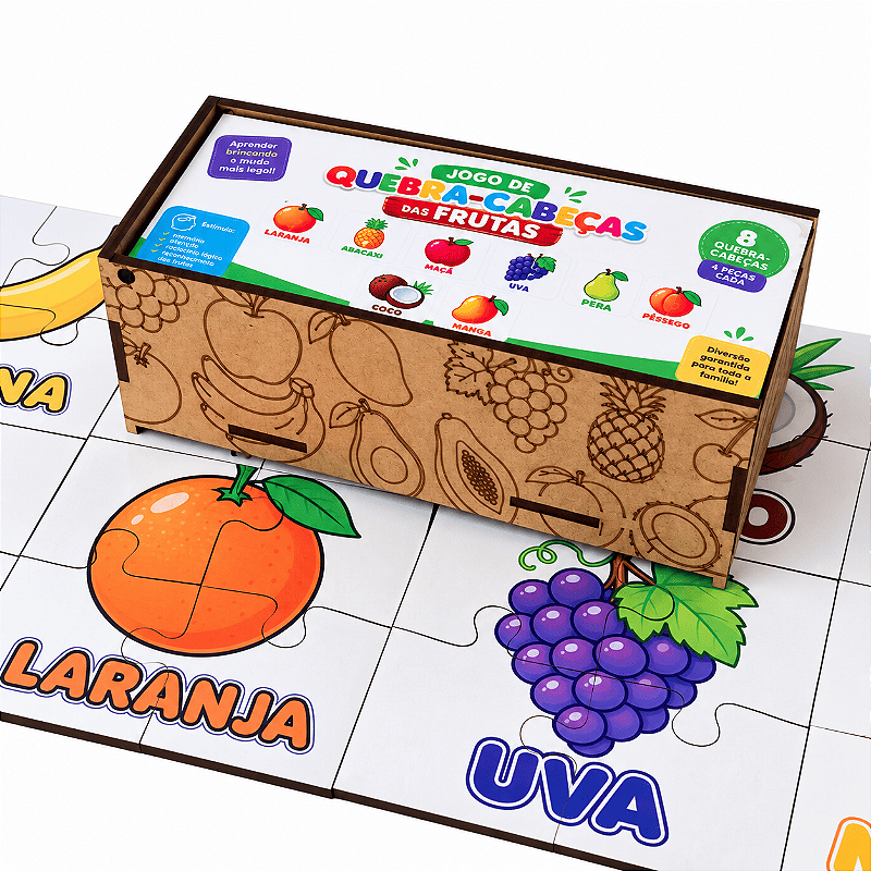 Quebra-Cabeças das Frutas Brinquedo Educativo com 8 Jogos e 32 Peças
