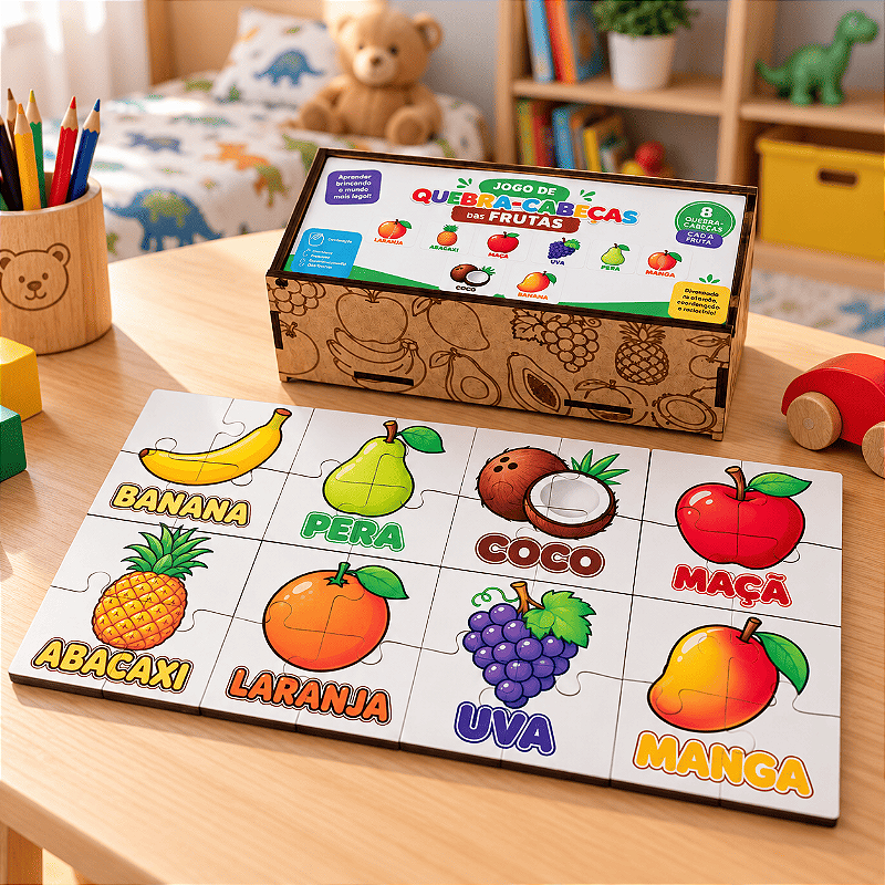 Quebra-Cabeças das Frutas Brinquedo Educativo com 8 Jogos e 32 Peças