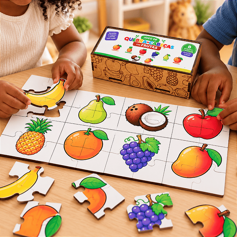 Quebra-Cabeças das Frutas Brinquedo Educativo com 8 Jogos e 32 Peças