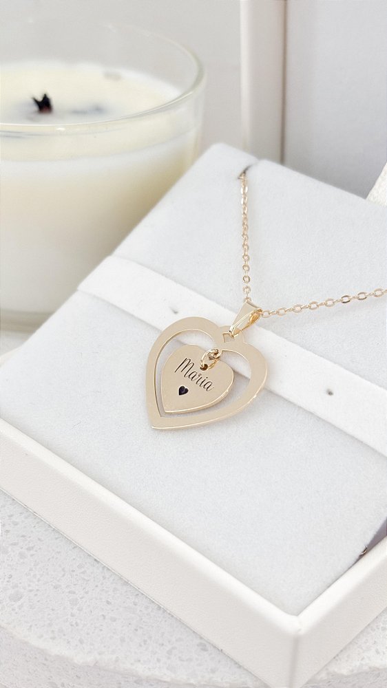 Colar Personalizado com Dois Corações - Banho de Ouro 18k