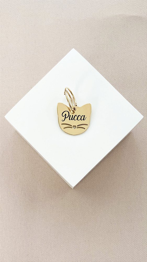 Pingente Personalizado para Pets - Formato de Orelhas de Gato em Ouro 18k