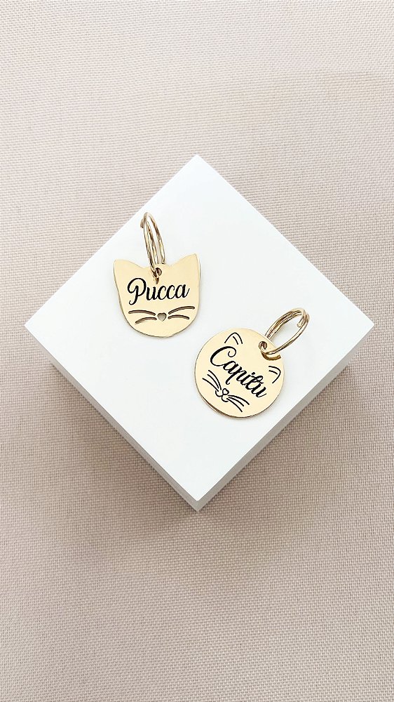 Pingente Personalizado para Pets - Formato de Orelhas de Gato em Ouro 18k