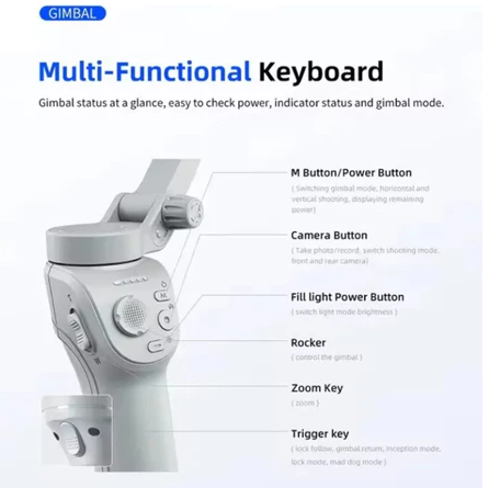 Estabilizador Gimbal Peining M01 3 Eixos para Celular – Dobrável, Cinza, Bateria de Longa Duração 3600mAh