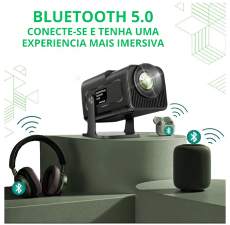 Projetor Inteligente Hy320 Pró 5G Smart 4K Wifi 6 Bluetooth 5.0 Android 11 Lançamento 2026 - Bluetooth 5.0 1080 Full HD Suporte 12000 Lumens Para Celular LED Auto Correção Horizontal 180° Linha Premium