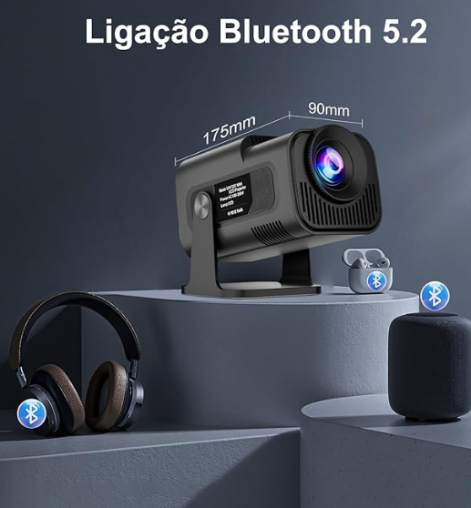 Mini Projetor Hy320 4k Portátil Wi-fi Bluetooth Espelhamento - FHD 1080P Suporte 12,000 LUX, Android 11 6 BT 5.2, Rotativo 180°, Auto Correção Trapezoide, Portatil para Celular/TV Stick/PC (BR Plug)