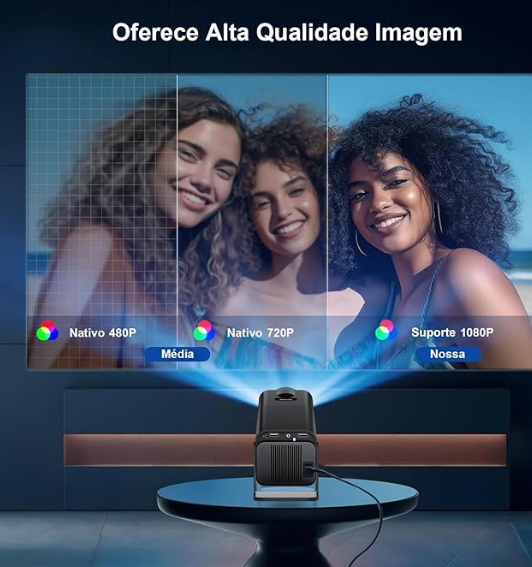 Mini Projetor Hy320 4k Portátil Wi-fi Bluetooth Espelhamento - FHD 1080P Suporte 12,000 LUX, Android 11 6 BT 5.2, Rotativo 180°, Auto Correção Trapezoide, Portatil para Celular/TV Stick/PC (BR Plug)