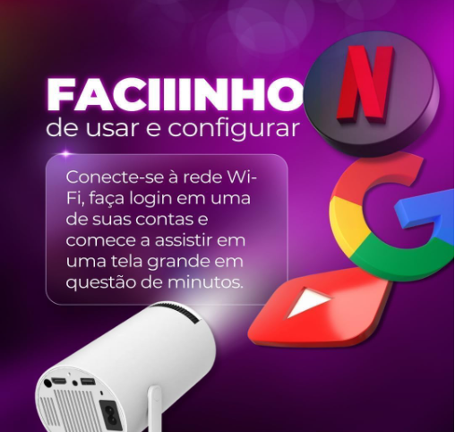 Hy300 Mini Projetor Suporta 4k Portátil Branco 127/220v Portátil 5G Wi-Fi 6 Bluetooth 5.0 Android 11 / 1080P Full HD 8000 Lumens LED Auto Correção Trapezoidal Horizontal Rotação 180° Ideal para Projeções Cinemáticas
