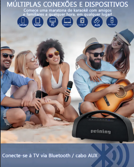Caixa de Som Bluetooth Peining PEI-SP02 400W Boombox IPX6 Original