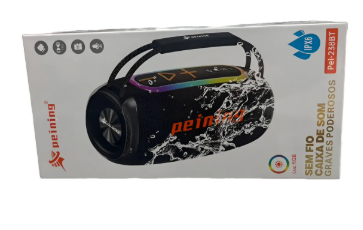 Original Caixa de Som Bluetooth Sem Fio Led Rgb, Ipx6, Pei-238bt, Graves Poderosos Preto 20w/Resistente à Água