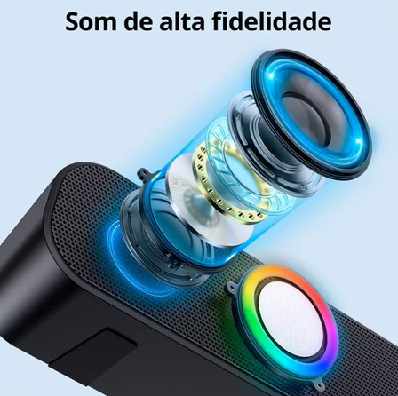 Caixa de Som Soundbar Bluetooth Multimídia Amplificada com LED RGB