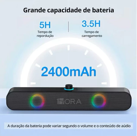 Caixa de Som Soundbar Bluetooth Multimídia Amplificada com LED RGB