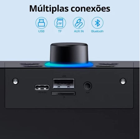 Caixa de Som Soundbar Bluetooth Multimídia Amplificada com LED RGB