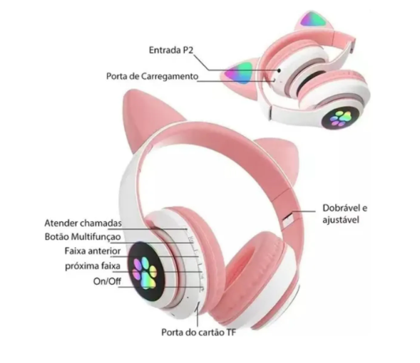 Fone De Ouvido Headset Bluetooth Peining Earcat Headset St-18a (pro) Rosa