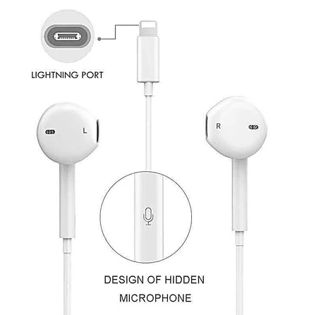 Fones de Ouvido com Fio Premium, Compátivel com Lightning, iOS - iPhone 5, 6, 7, 7, 8, X, 11, 12, 13, 14, 15 E 16 com Microfone e Controle de Volume, Graves Aprimorados, Modelo 1° Geração