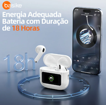 Fone De Ouvido Bluetooth Pro Sem Fio Tws Visor Tela Touch Cancelamento De Ruído Ios Compativel Com Android Apple Xiomi Samsung Academia Corrida Trabalho Escola Branco