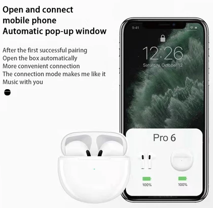 Novo Pro6 BLUETOOTH Sem Fio 5.0 FONE De Ouvido Grande Capacidade Controle De Toque Do Microfone ENVIO IMEDIATO