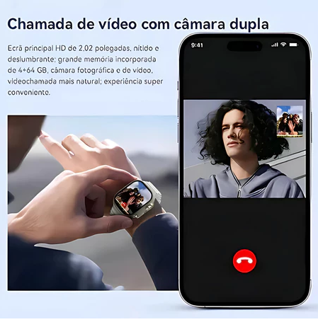 Smartwatch Ultra 3 AI Resistente à água com Chip 5G+ 49mm 16GB e 2 de RAM GPS Esportes Câmera 4 Pulseiras, Película