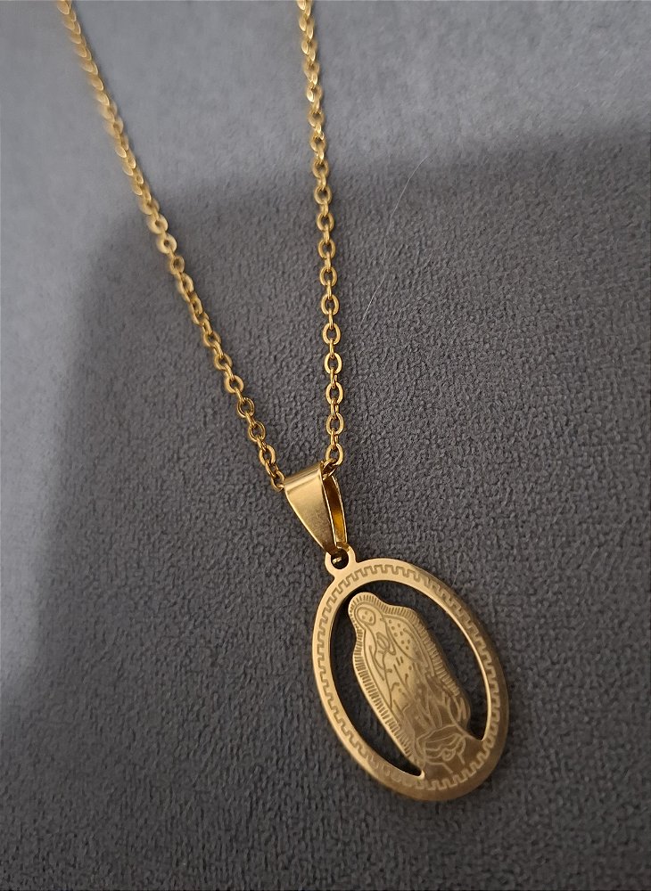 COLAR EM AÇO COM PINGENTE NOSSA SENHORA DE GUADALUPE