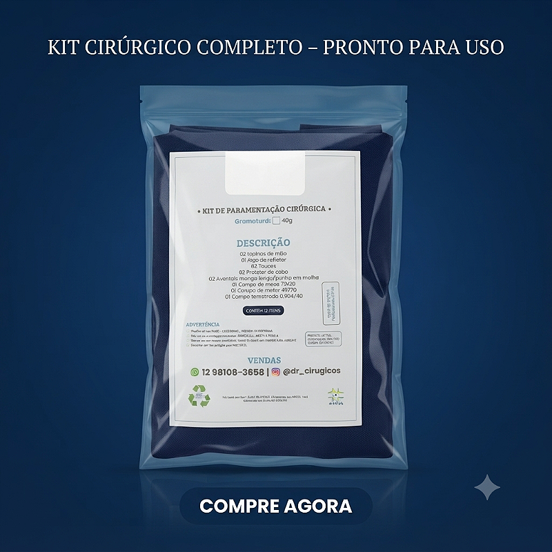 Kit Cirúrgico Estéril Gr 40|Punho Malha/ cor: Azul Marinho|Reg Anvisa– 12 Peças | Envio Imediato.