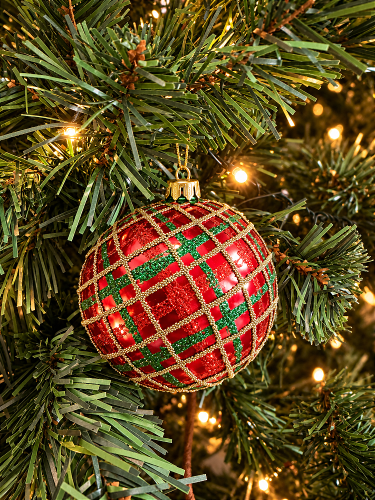 Jogo 6 Bolas Decoradas De Natal Vermelho Xadrez Verde 8cm