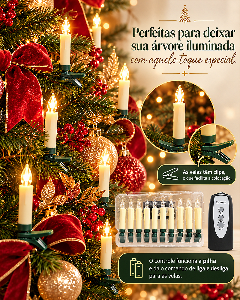 Jogo 10 Velas Eletrônica C Controle Remoto Decoração Natal