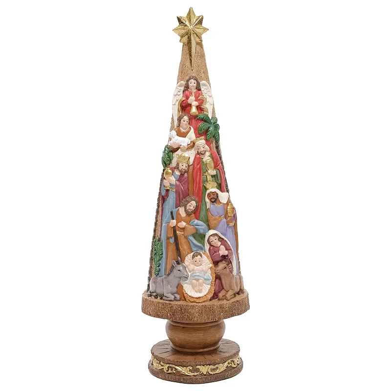 Árvore Pinheiro Presépio Resina Colorido 32cm Decor Natal