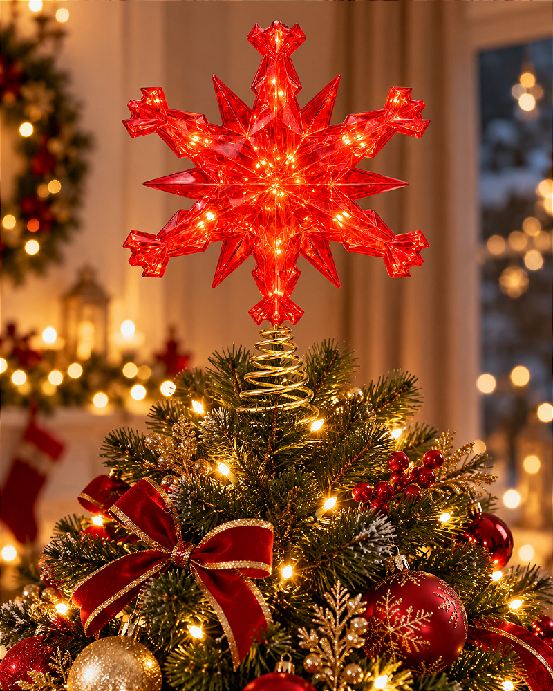 Ponteira Arvore De Natal Estrela Floco De Neve Com Led 30cm